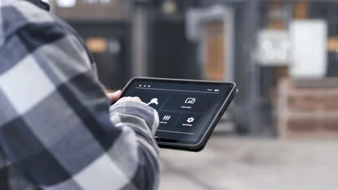 Close up predictive maintenance app in industrial hall Stock Footage 149295063