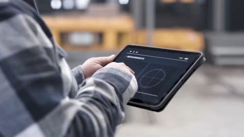 Close up predictive maintenance app in industrial hall Stock Footage 149295093