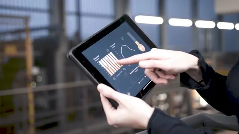 Close up predictive maintenance app in industrial hall Stock Footage 149296492