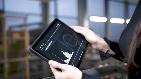 Close up predictive maintenance app in industrial hall Stock Footage 149296509