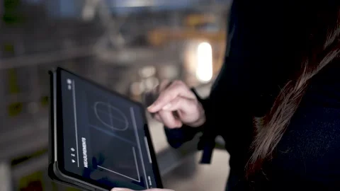 Close up predictive maintenance app in industrial hall Stock Footage 149296708