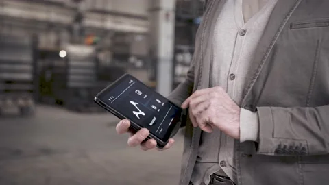 Close up predictive maintenance app in industrial hall Stock Footage 149297176