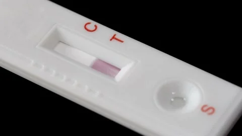 Close-up of pregnancy test kit showing double lines Positive pregnancy test Stock Footage 265933813