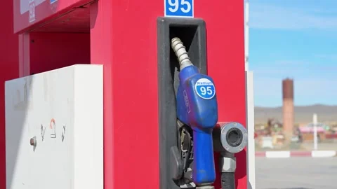 Close-up of a Premium 95 octane gasoline pump at a remote fuel stop in the Stock Footage 317675545