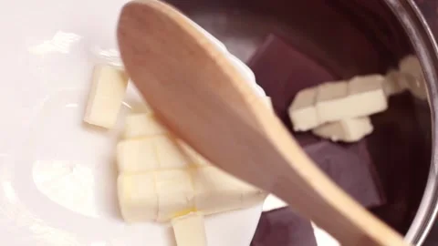 Close-up preparation of hot liquid chocolate for dessert and sweets. Stock Footage 237165249