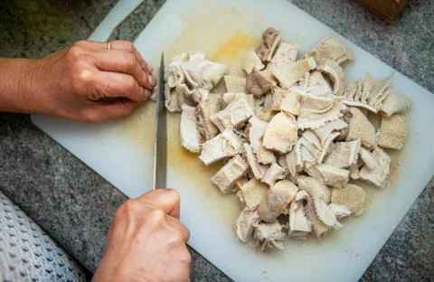 Close up of preparation of tripes a la mode de Caen Stock Photos