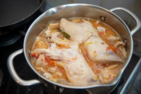 Close up of preparation of tripes a la mode de Caen Stock Photos