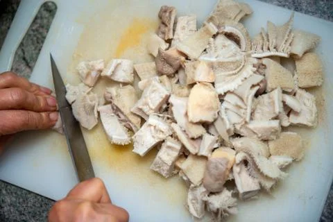 Close up of preparation of tripes a la mode de Caen Stock Photos