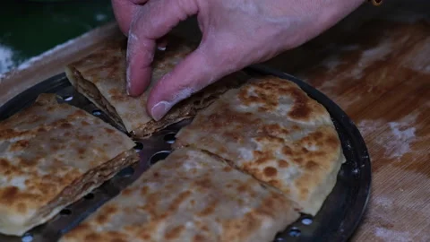 Close up of preparing Chinese meat pie in kitchen Stock Footage 130858762