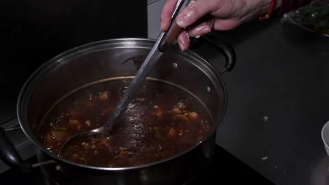 Close up of preparing Chinese stewed liver and chitterlings Stock Footage 130927361
