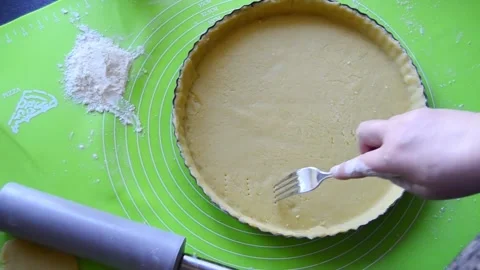 Close Up Preparing Shortcrust Pastry for Homemade Tart Baking Stock Footage 340826316