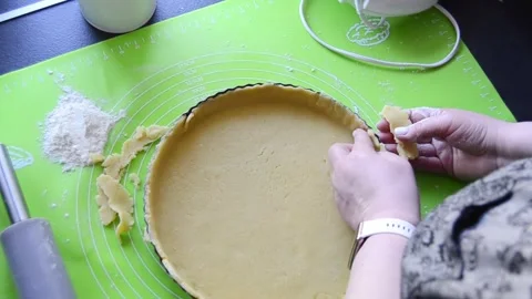 Close Up Preparing Shortcrust Pastry for Homemade Tart Baking Stock Footage 340826317
