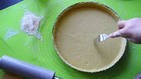 Close Up Preparing Shortcrust Pastry for Homemade Tart Baking Stock Footage 340826319
