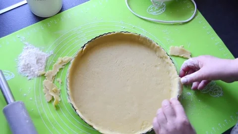 Close Up Preparing Shortcrust Pastry for Homemade Tart Baking Stock Footage 340826329