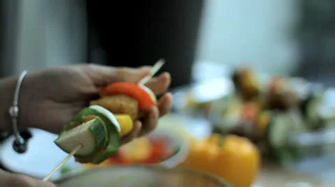 Close up of preparing skewer Stock Footage 26243060