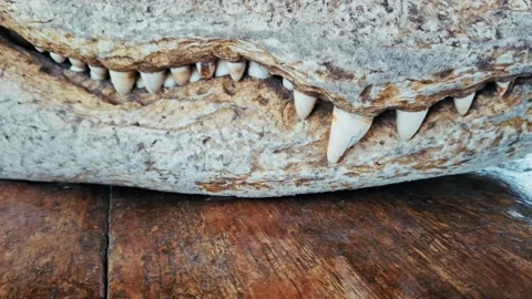 Close up of preserved alligator jaw with sharp teeth in louisiana Stock Footage 317217139
