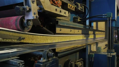 Close-up Press in Workshop. Production Wall Sandwich Panels. Compressing Layers Stock Footage 211603948