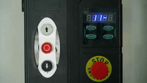 Close-up of pressing the button that starts the gate movement. Stock Footage 314462685