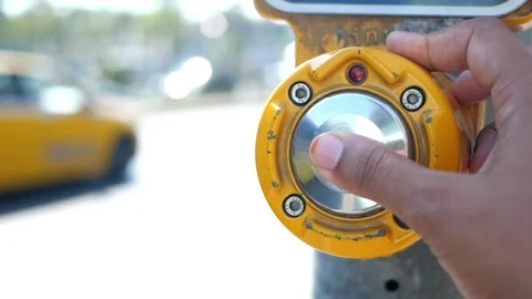Close up of pressing crossing signal button Stock Footage 280094290