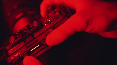Close-up of pressing the record button on the camera Stock Footage 310102251
