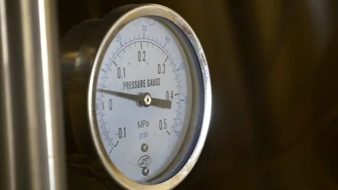 Close-up of pressure gauge in a micro beer brewery. Stock Footage 99597774