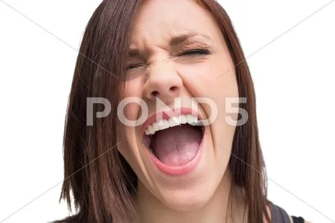 Close up on pretty brunette shouting Stock Photos