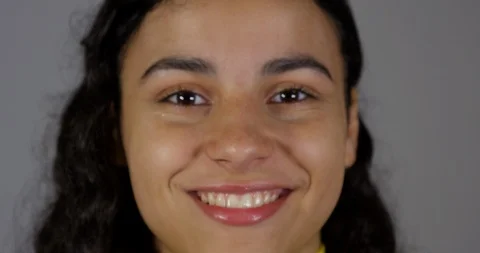 Close Up Of Pretty Mix Race Young Woman Student Smiling And Laughing  Stock Footage 111938188