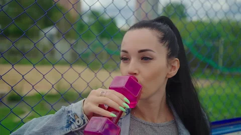 Close up of pretty model with beautiful big bright blue eyes looking to side. Stock Footage 164838438