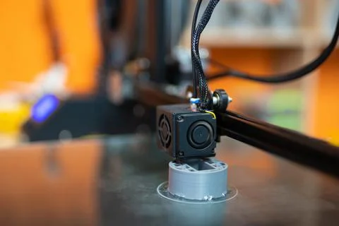 Close-up of the print head of the 3D printer Stock Photos