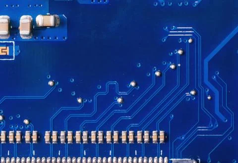 Close up of a printed blue computer circuit board. Foto stock