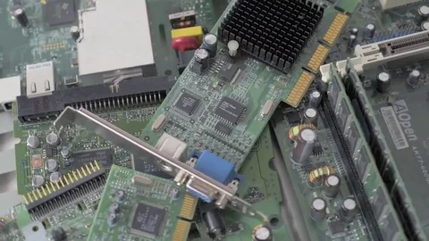 Close-up of printed circuit boards of computers Stock Footage 74513904