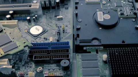 Close-up of printed circuit boards of computers Stock Footage 74513916