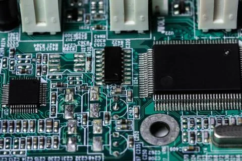 Close up of a printed green computer circuit board Stock Photos