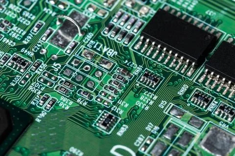 Close up of a printed green computer circuit board Stock Photos
