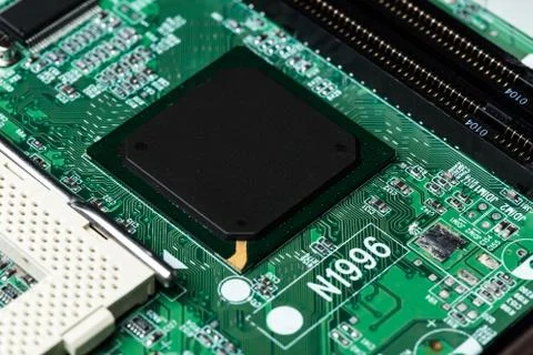 Close up of a printed green computer circuit board 스톡 사진