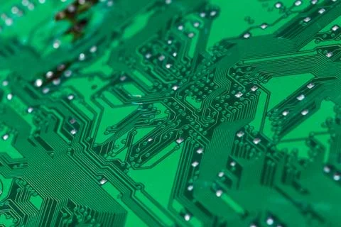 Close up of a printed green computer circuit board Stock Photos