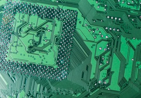 Close up of a printed green computer circuit board Foto stock