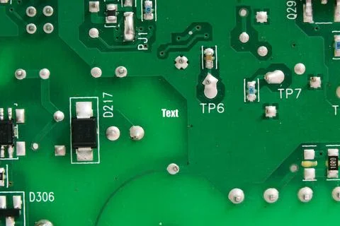 Close up of a printed green computer circuit board with identification number Stock Photos