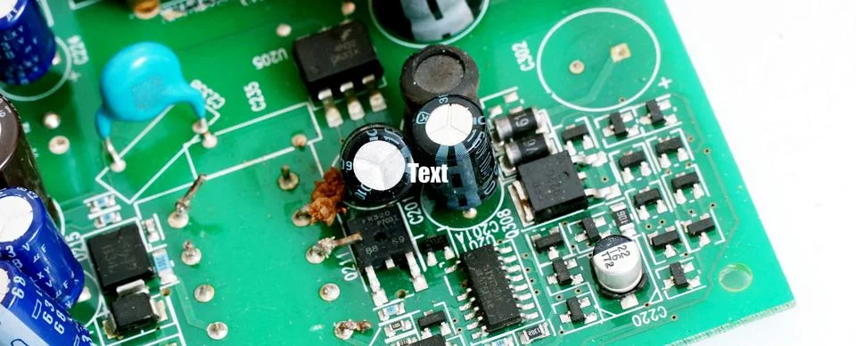 Close up of a printed green computer circuit board with identification number Stock Photos