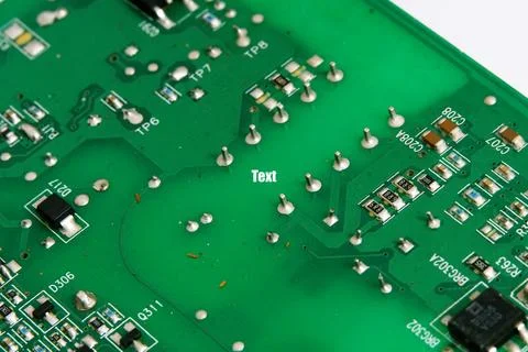 Close up of a printed green computer circuit board with identification number Stock Photos
