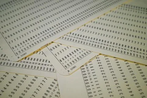 Close-Up of Printed Number Sheets Foto stock