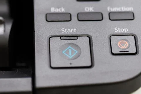 Close up of printer control panel start stop buttons Stock Photos