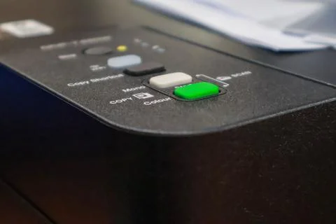 Close-up of a printer's control panel, showing the color copy button highli.. Stock Photos