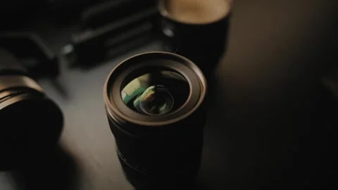Close-up of Pristine Camera Lens on Desk After Cleaning Stock Footage 342063984