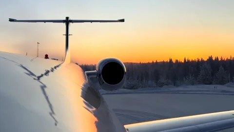 Close-up Of Private Business Jet's Tail And Rear-mounted Engine At Sunset On Stock Footage 331831923