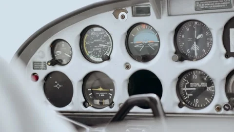 Close up of private jet aircraft plane cockpit instrument dashboard panel Video stock 198006830