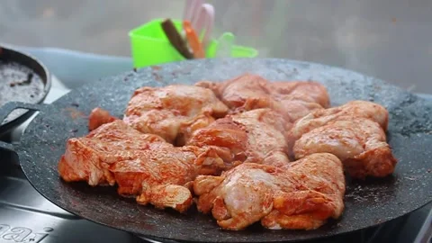 Close up of The Process of Cooking Chicken Steak Stock Footage 253253808