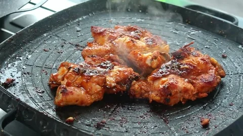 Close up of The Process of Cooking Chicken Steak Stock Footage 255498056