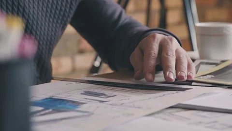 Close-up: the process of drawing. Creating a design project Stock Footage 73669640