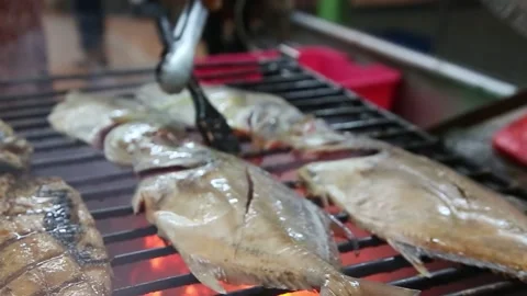 Close up of the process of grilling grilled fish 스톡 동영상 267680887